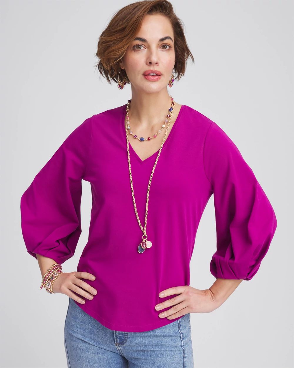 半額ストア Cotton Tuck Sleeve Tee | Chico's トップス